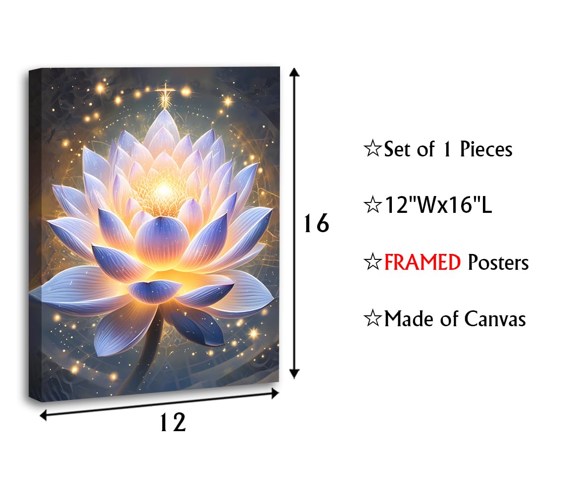 LNLAGBO Framed Spiritual Lotus Flower Wall Art Decor,Zen Office Decor Meditation Poster Spa Room Meditation Wall Decor Pictures for Bathroom Office Yoga Home Decorations(12"X16")