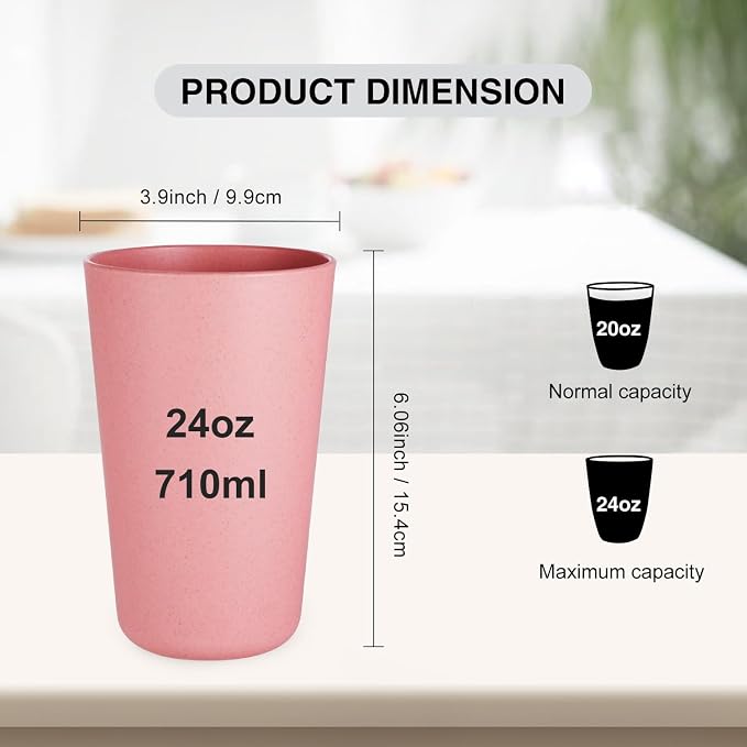 Premium Wheat Straw Cups 20 oz Set of 8 Alternative to Plastic Cups Reusable Unbreakable Drinking Cup Dishwasher Safe Water Glasses Tumblers, INS
