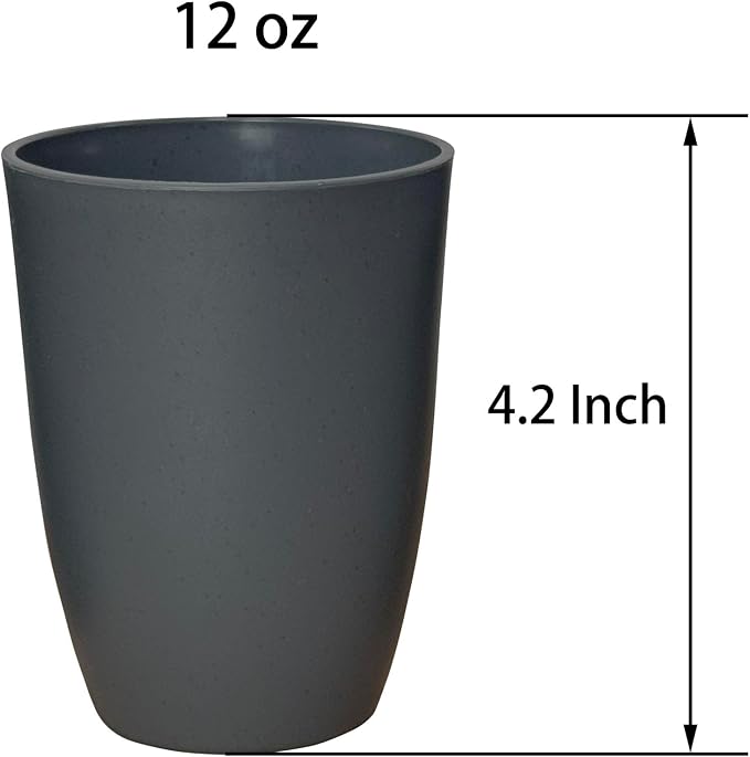 Wheat Straw Reusable Cup (12 oz) - Unbreakable Drinking Glasses Sets of 4 - Dishwasher Safe Tumbler - Lightweight, BPA Free and Eco friendly (4Pcs/Gray Series)