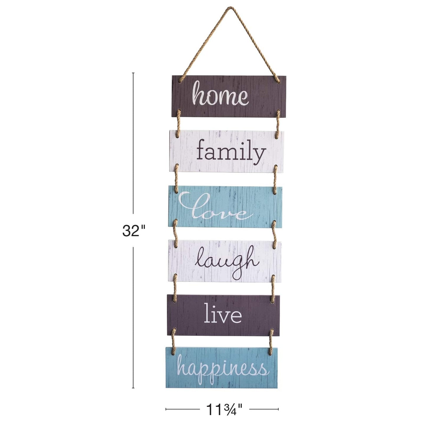 EXCELLO GLOBAL PRODUCTS Large Hanging Wall Sign: Rustic Wooden Decor (Home, Family, Love, Laugh, Live, Happiness) Hanging Wood Wall Decoration (11.75" x 32")