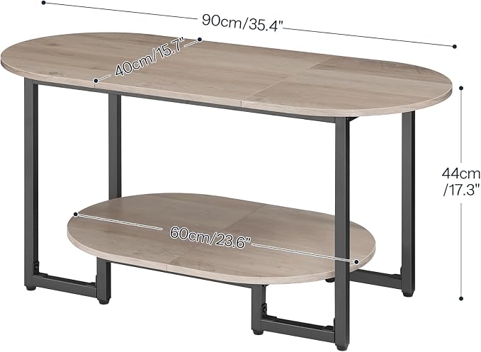 HOOBRO Coffee Table for Living Room, Oval Small Coffee Table with 2-Tier Open Storage Shelf, Industrial Cocktail Tea Table, Wooden Desktop Center Table, Farmhouse, Home Office, Greige BG09KF01