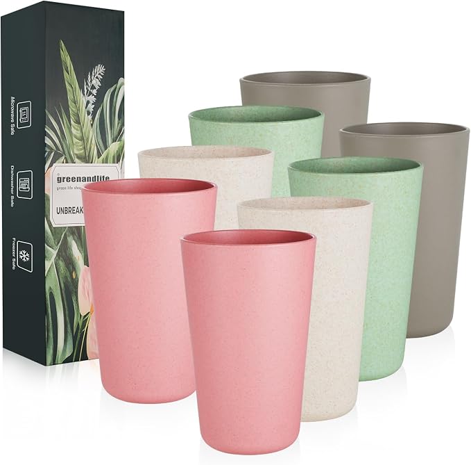 Premium Wheat Straw Cups 20 oz Set of 8 Alternative to Plastic Cups Reusable Unbreakable Drinking Cup Dishwasher Safe Water Glasses Tumblers, INS