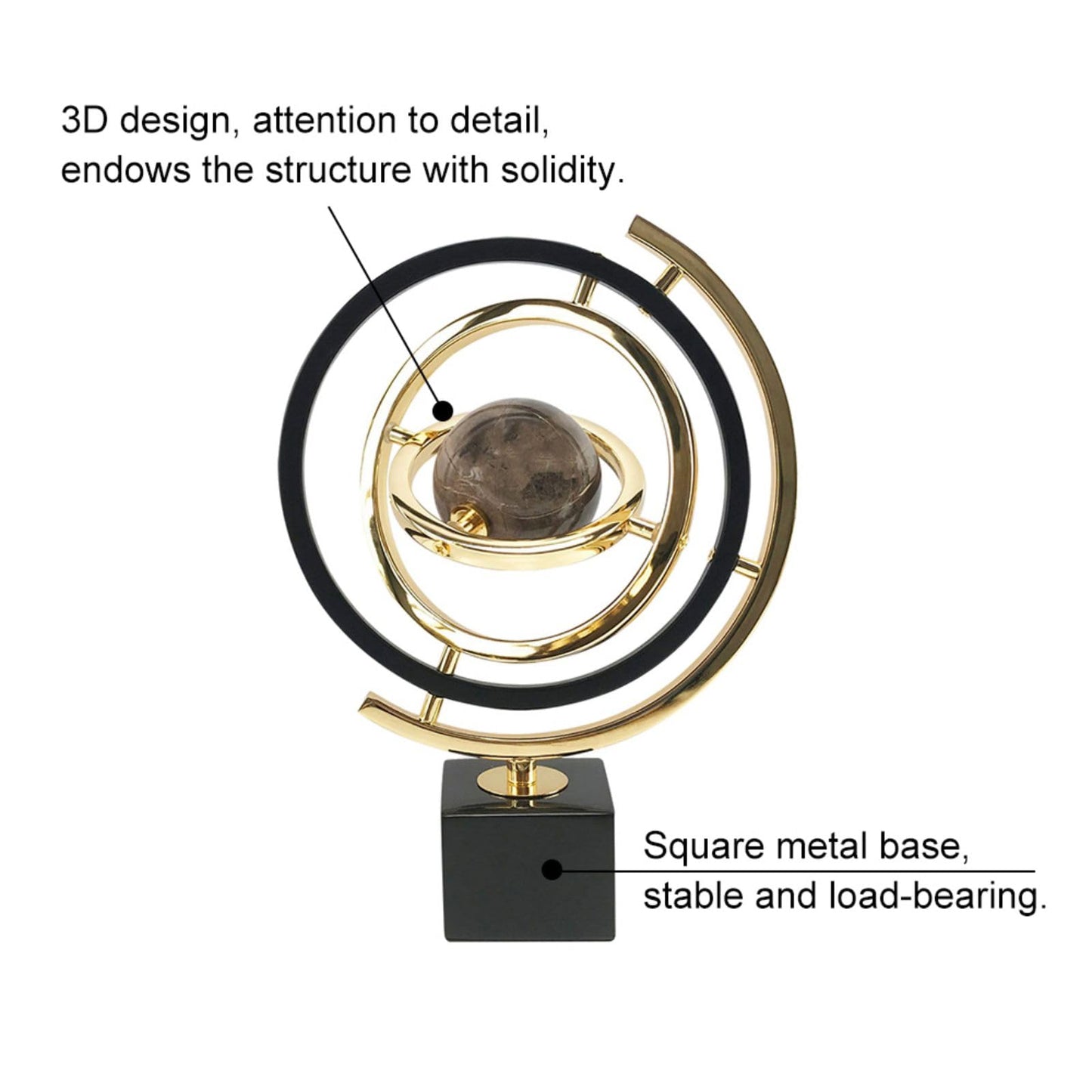 Homary Modern Abstract Art Decoration Metal Globe Ornament Sculpture Decor with Rectangle Stand Black & Gold