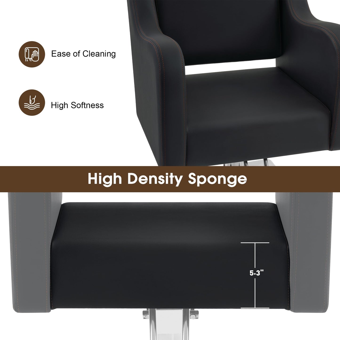 BarberPub Classic Salon Chair for Hair Stylist,Hydraulic Barber Styling Chair,Beauty Salon Spa Equipment 3802 (Black)
