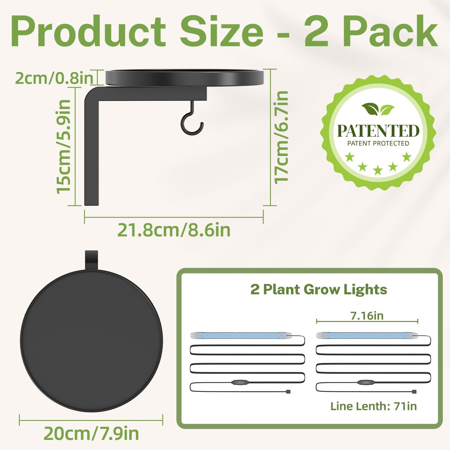 iDavosic.ly Wall Plant Holder with Grow Lights Set of 2 for Indoor Outdoor, Metal Hanger with 2 Hooks, Floating Flower Display Stand for Window, Space Saving & Easy to Assemble (Pots Not Included)