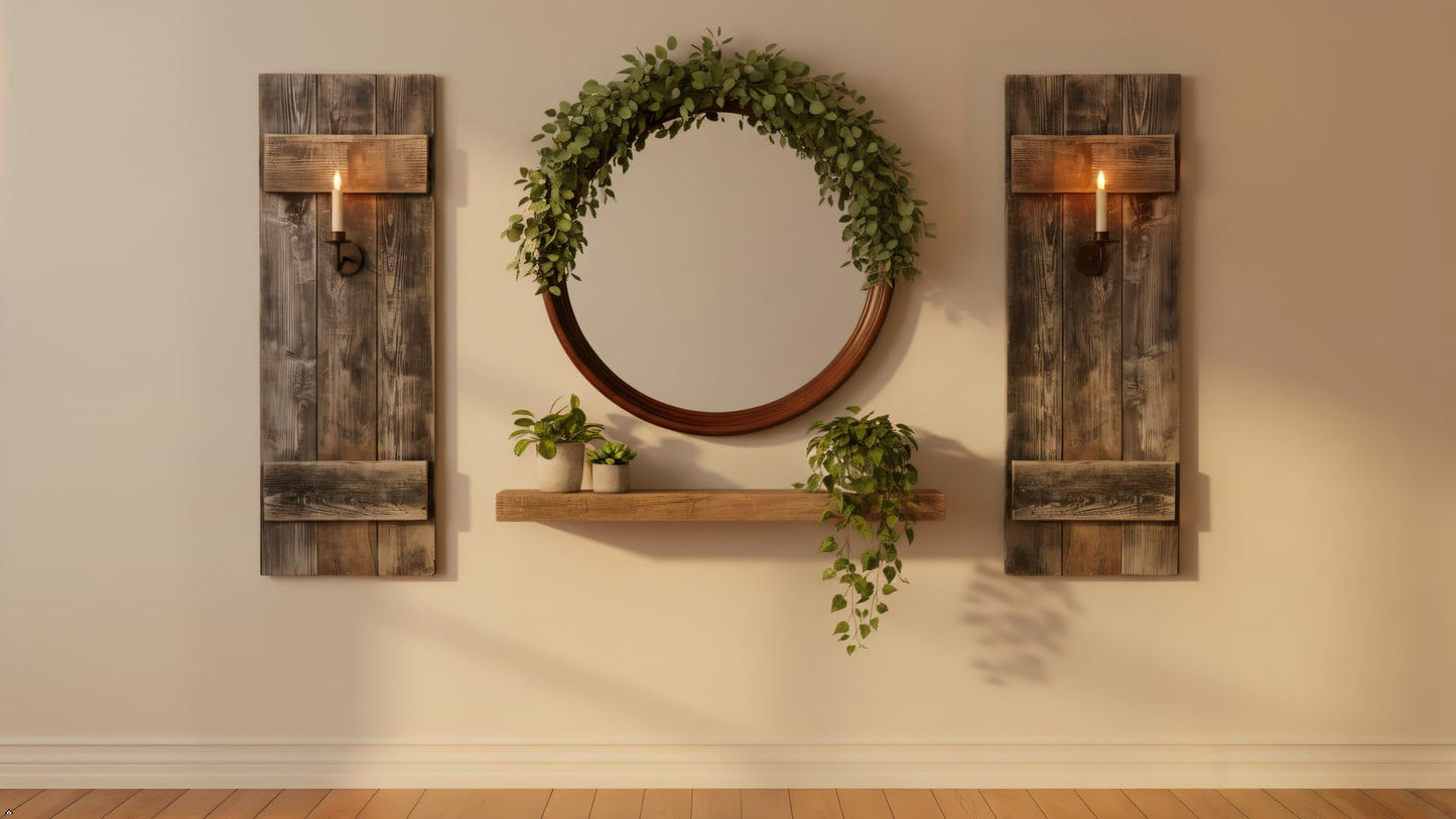 Rustic Revival | Rustic Shutters Made from 100% Reclaimed Weathered Wood – Set of 2 – Farmhouse Barnwood Style Wall Decor – Real Wood Handmade in The USA (11"x30")