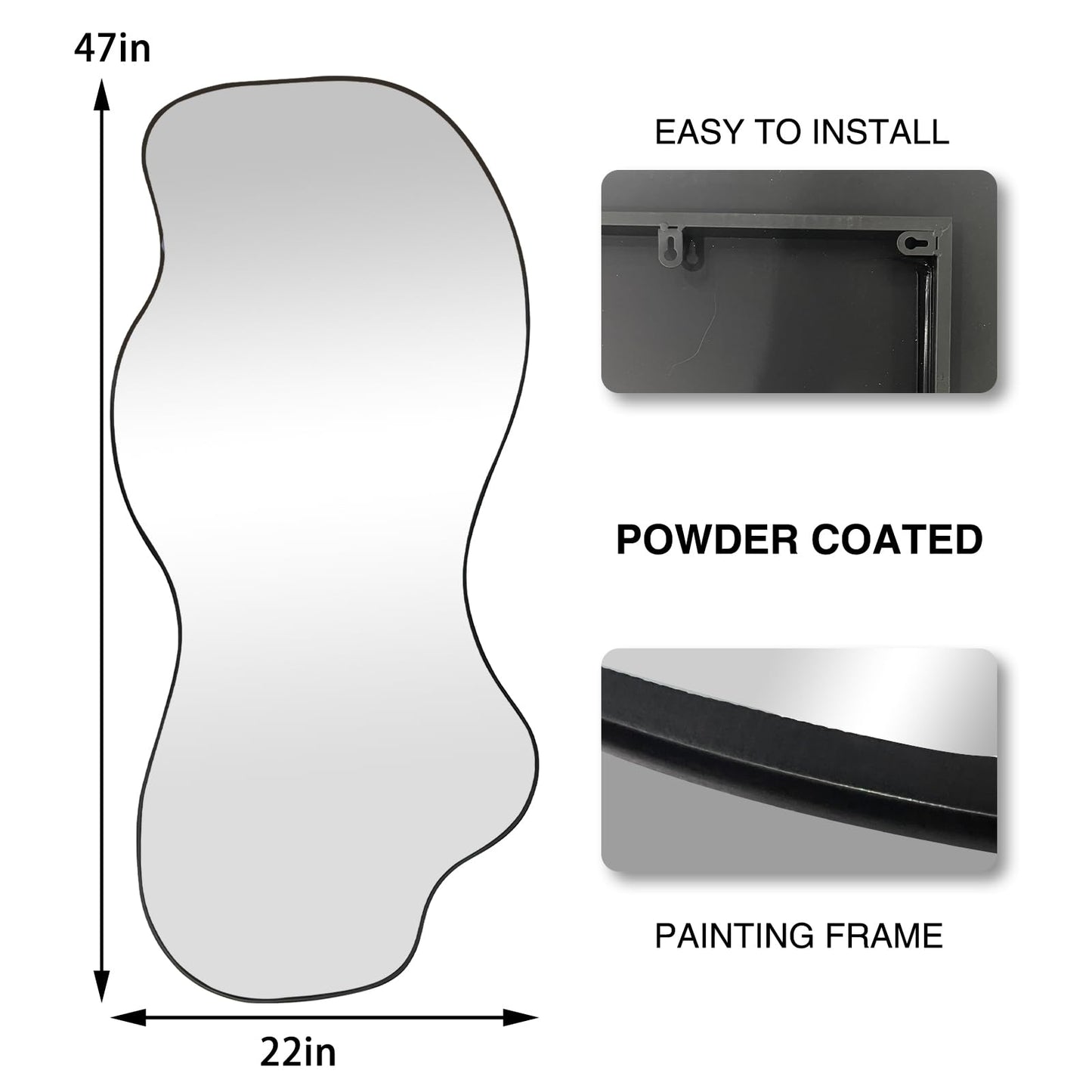 POZINO Irregular Mirror, 47.2"x21.6" Asymmetrical Frameless Mirror, Abstract Wall Mirrors, Modern Odd Shape Mirrors for Living Room Bathroom Bedroom Entryway, Hangs Vertically or Horizontally