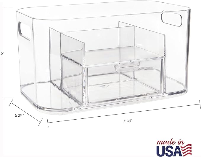 STORi Bliss Clear Makeup Organizer for Countertop, Divided Bathroom Organizer & Storage Drawer, Makeup Brush Holder, Cosmetic & Nail Polish Organizer, Made in USA