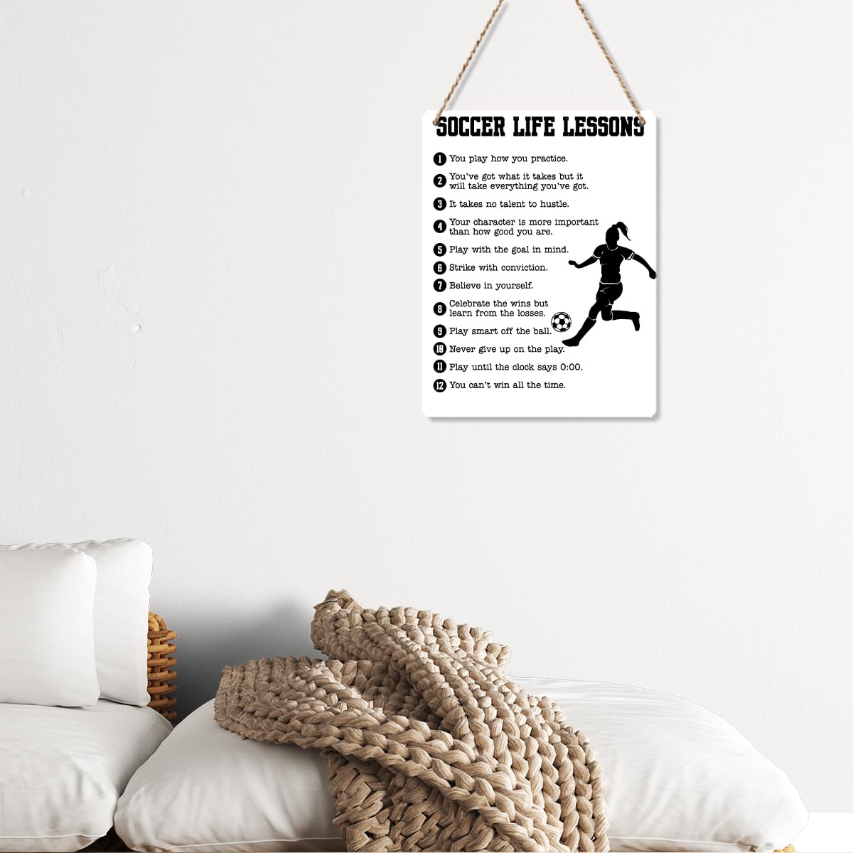 Soccer Life Lessons Wood Sign Inspirational Soccer Wall Art Decor Signs for Women Players Living Room Game Room Playroom Bedroom Gym Decor 8x10 Inch