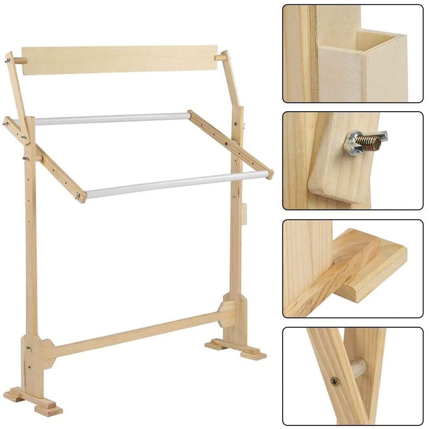 Adjustable Embroidery Stand, 360° Rotating Wooden Cross Stitch Floor Stand, PVC Tube Scroll Frame Holder