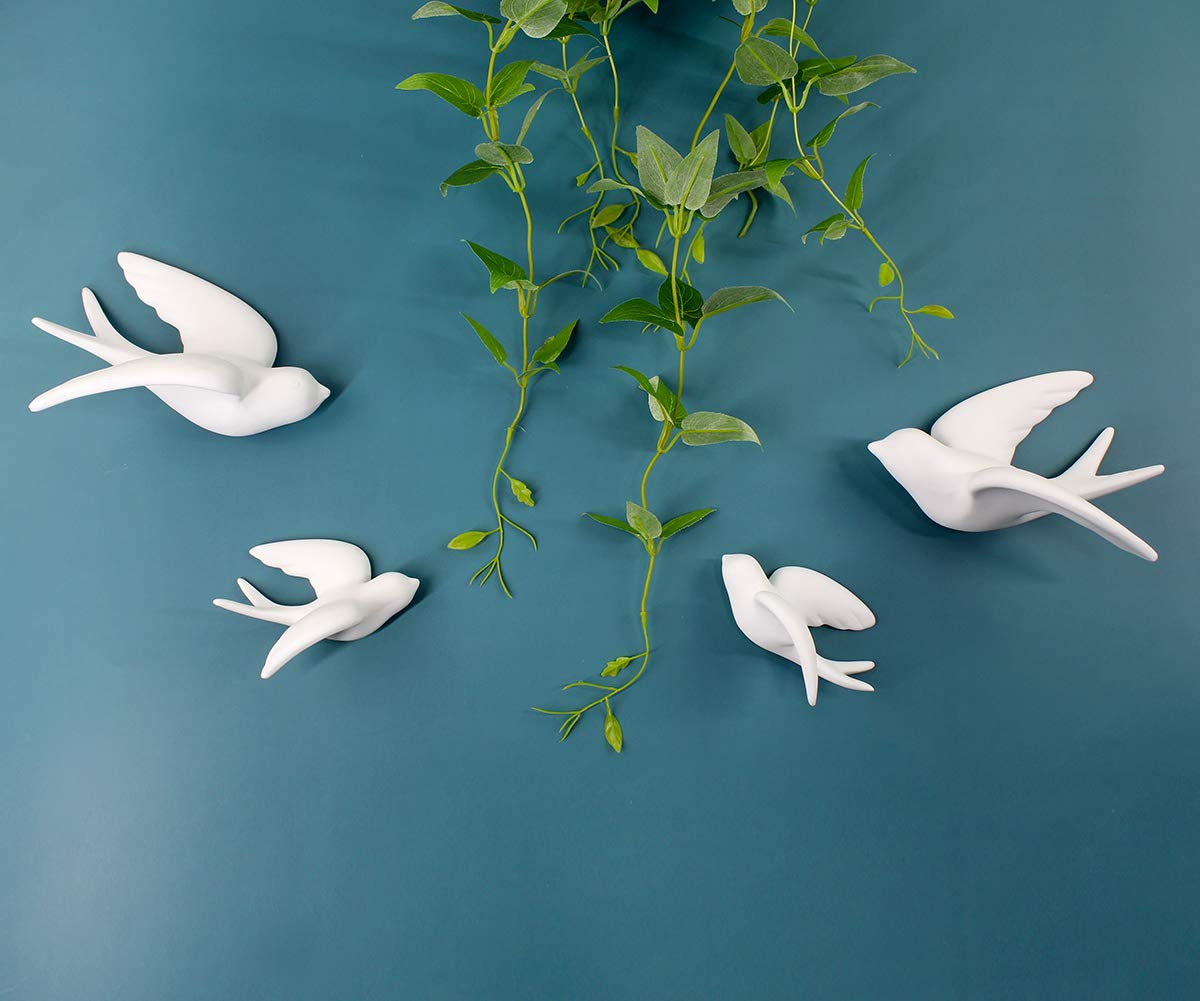 FANWNKI Ceramic Flying Birds Sparrows Wall Mount Hanging Decor-White-2Pack,Right