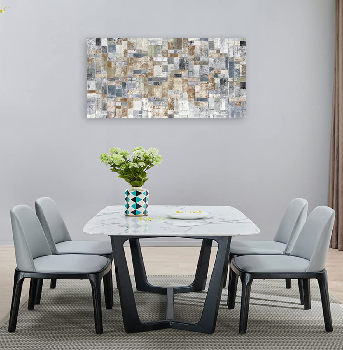 yearainn Large Abstract Canvas Wall Art for Living Room Wall Decor Geometric Patterns Prints Artwork Brown Grey Indigo Rectangle Canvas Pictures Home Office Wall Decorations Ready to Hang 24" X 48"