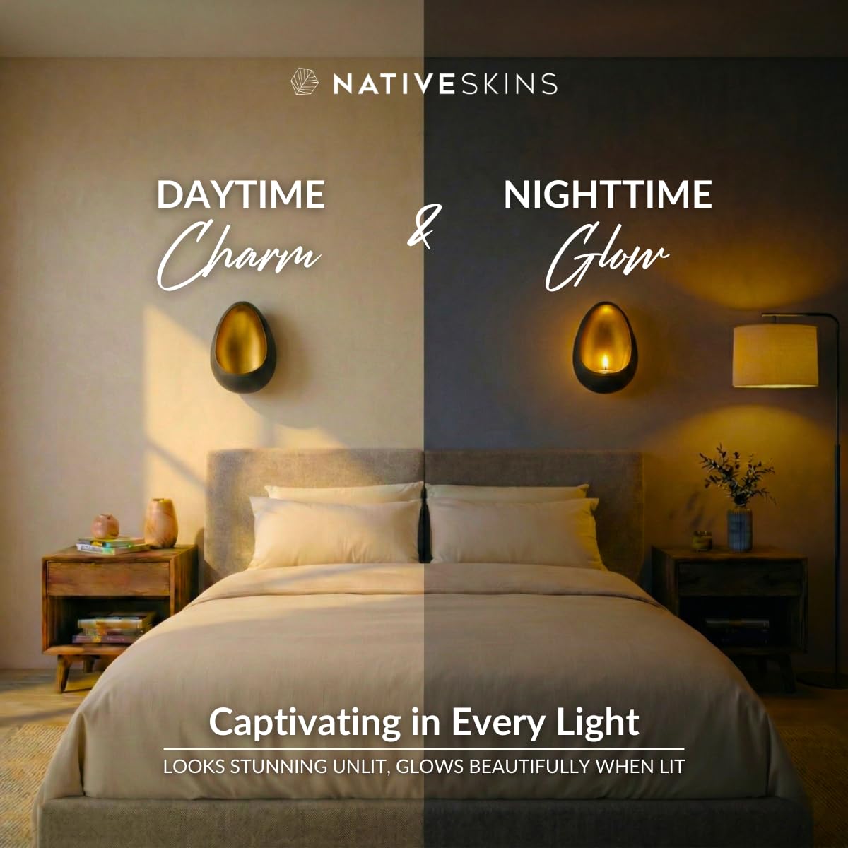 NativeSkins Ember Metal Wall Candle Sconce Set of Two Wall Candle Holders - Set of 2 Handcrafted Decorative Tea Light Sconces for Living Room Gold Tea Holder