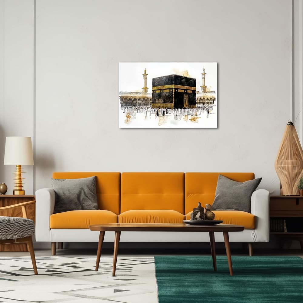 TIEHAOMAI Islamic Canvas Wall Art Muslim Pilgrims Poster Islamic Mural Canvas Prints Mecca Mosque Paintings for Living Room Decor（Mosque-1,12x18inch (30x45cm)