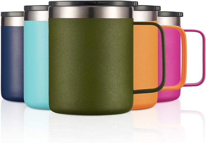 12oz Stainless Steel Insulated Coffee Mug with Handle, Double Wall Vacuum Travel Mug, Tumbler Cup with Sliding Lid, Army Green
