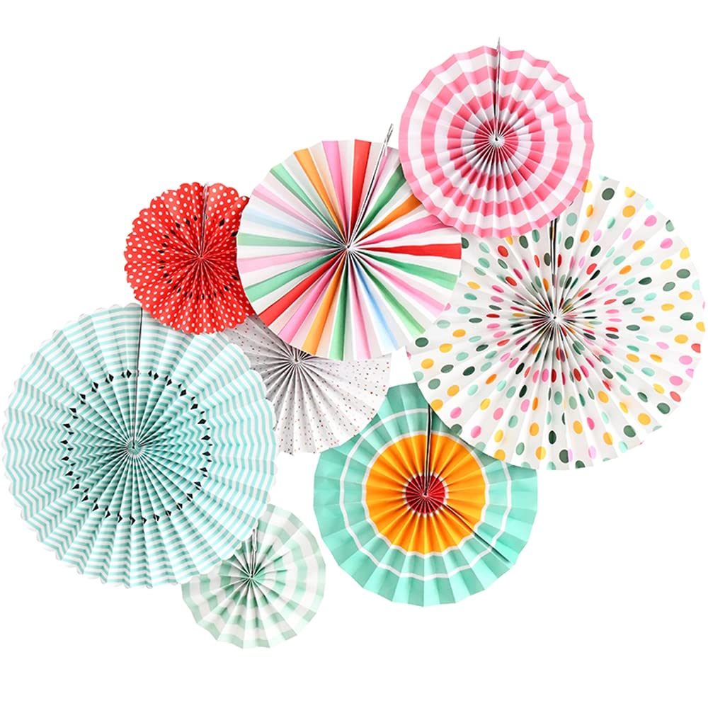 Aiminjey Hanging Paper Fans Party Set, Round Paper Fan Party Decoration, Set of 8 Decorative Flowers for Birthday Baby Boy Shower Graduation Wedding Classroom Décor (Spring)