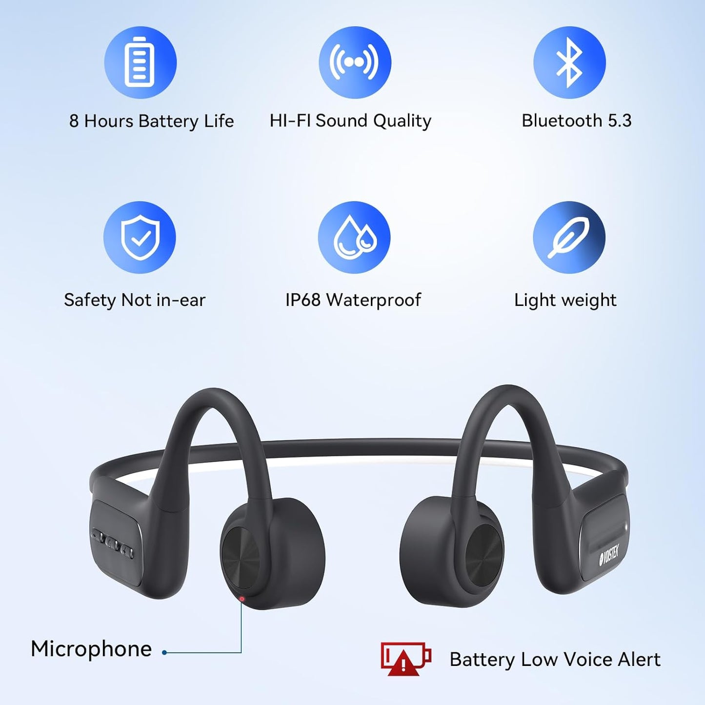 32GB MP3 Swimming,IP68 Voistek Bluetooth Bone Conduction Headphones with Mic,Built-in Player for Waterproof