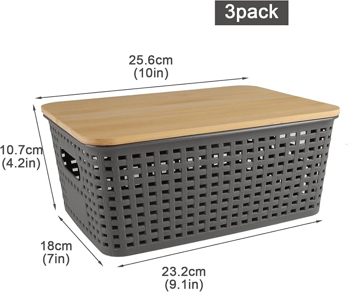 Onion and Potato Storage Bins Set,Potato and Onion Storage Bin for Pantry with Bamboo Lid&Handle,3 Pack Vegetable Storage for Onions,Potatos,Produce,Fruit,Bread,Snack Basket