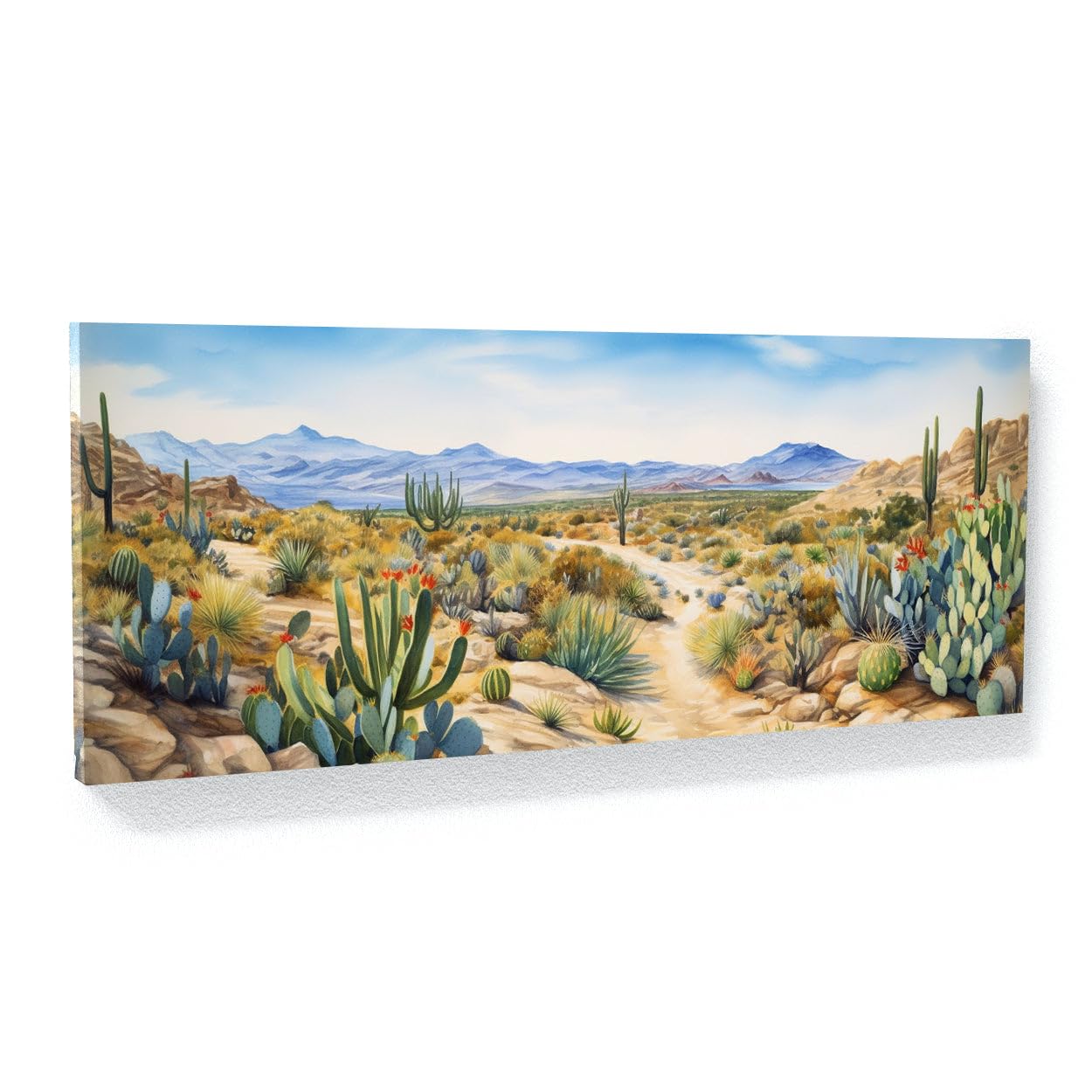 Sense Canvas Desert Landscape Watercolor 1 Canvas Art - Home Decor Wall Art Print Poster Painting Large 40x16 / 0.75"