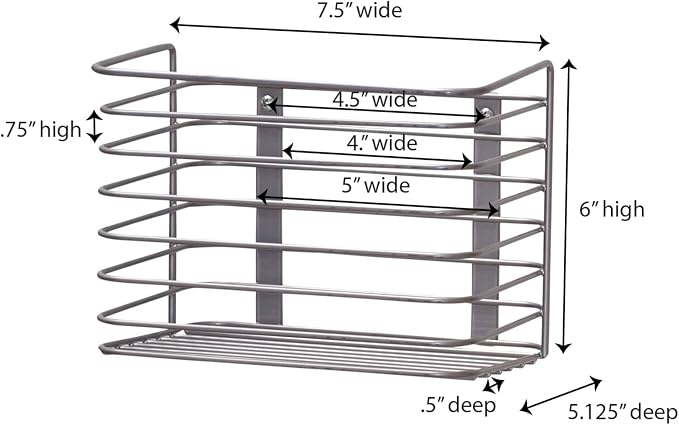 Household Essentials Door Mount Cabinet Organizer, Steel Wire Basket, Attractive Nickel Powder Coating, Great for Saving Space, Mounts to Solid Surface with Hardware Included