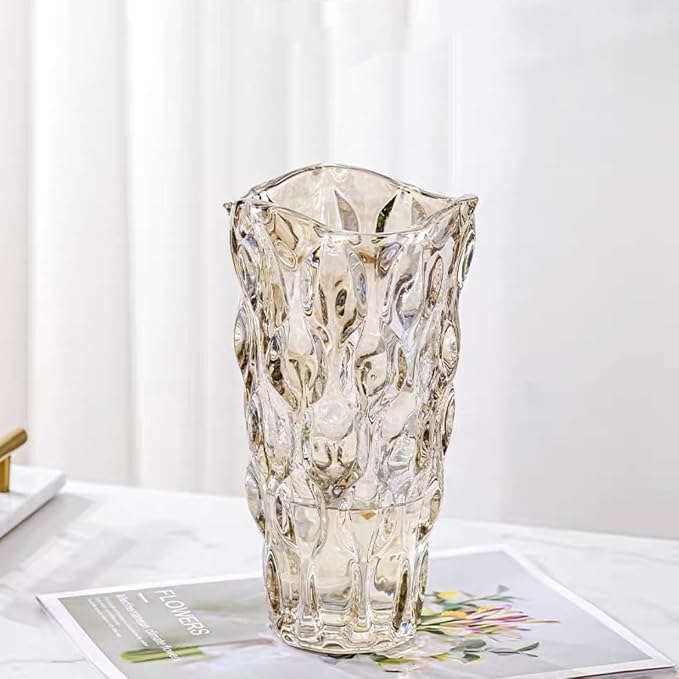 CEMABT 9.5inch 3.4 lb Glass Vases for Flowers Unbreakable Thickened Morden vase for Tables Centerpieces,Colorful,Vintage and Clear Rose Large Flower vases for Bouquet Unique Gifts（Champagne）