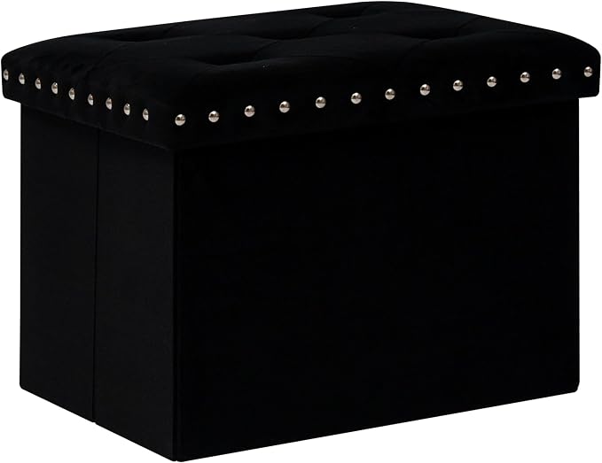 B FSOBEIIALEO Storage Ottoman Cube Folding Tufted Ottomans, Storage Boxes Footrest for Bedroom, Luxury Velvet Fabric 16.5 * 12.6 * 12.6 Inches Black