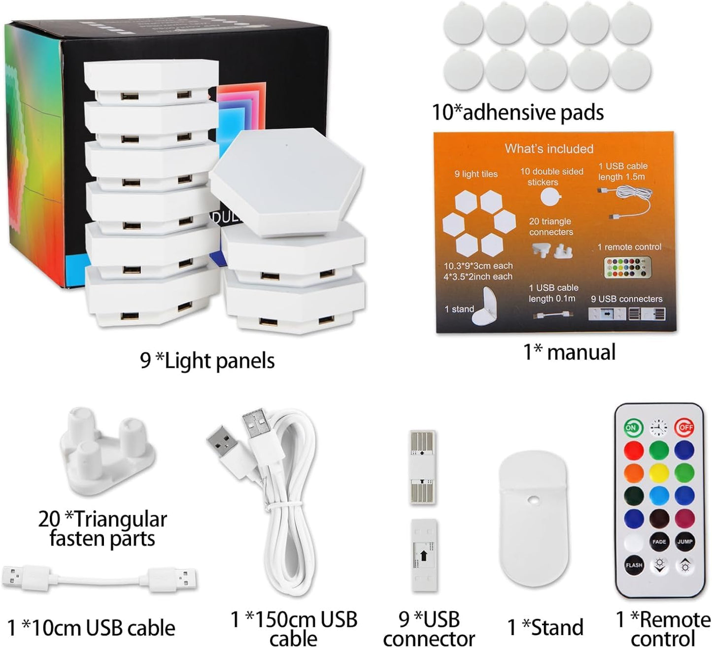 Remote control and touch control hexagon panels for gaming room setups and kids play lamps night lights with LED light sources mainy used in door for home decoration and holiday decoration lights (9)