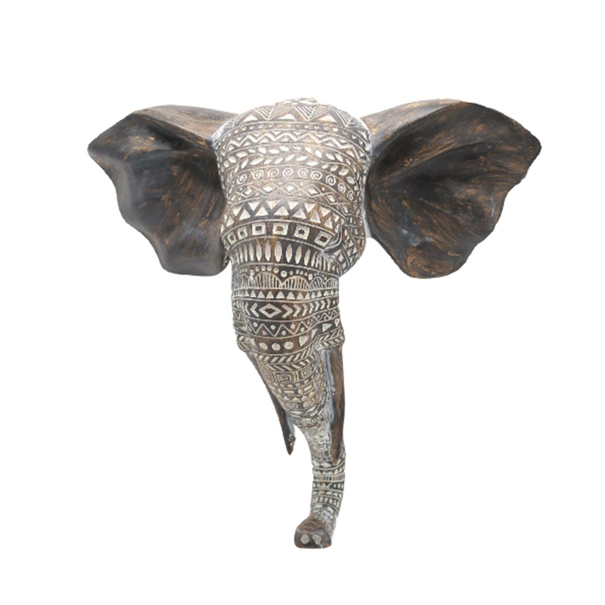OTARTU African Elephant Wall Bust Sculpture 11" Tall Carved Noble Elephant Head Hanging Wall Decor Art Wooden Color