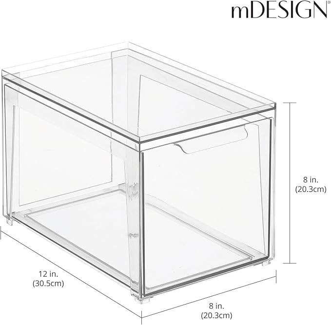 mDesign Plastic Stackable Bathroom Storage with Pull Out Bin Organizer Drawer for Cabinet, Vanity, Shelf, Cupboard, Cabinet, or Closet Organization - Lumiere Collection - Clear