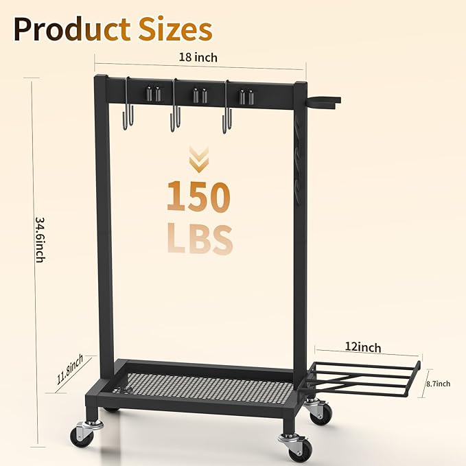 Broom Holder with Cleaning Supplies Organizer Load 160 LBS Cleaning Cart with Wheels Broom Closet Storage with 6 Mop Hanger Grippers, 3 Double-Hooks, Vacuum Stand for Laundry Garage Organization