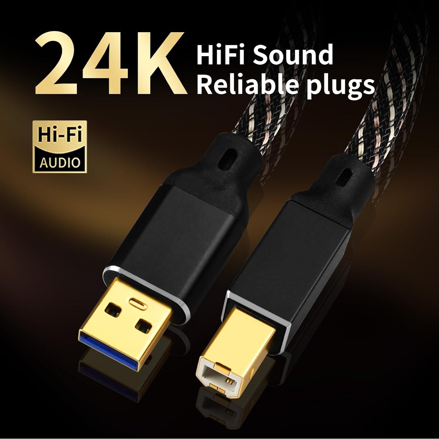 3.0 6.56ft B,4N Core,24K Card,Mixer,Synthesizer(6.56ft/2m) USB HiFi Audio Cable -USB A to USB OFC Gold-Plated