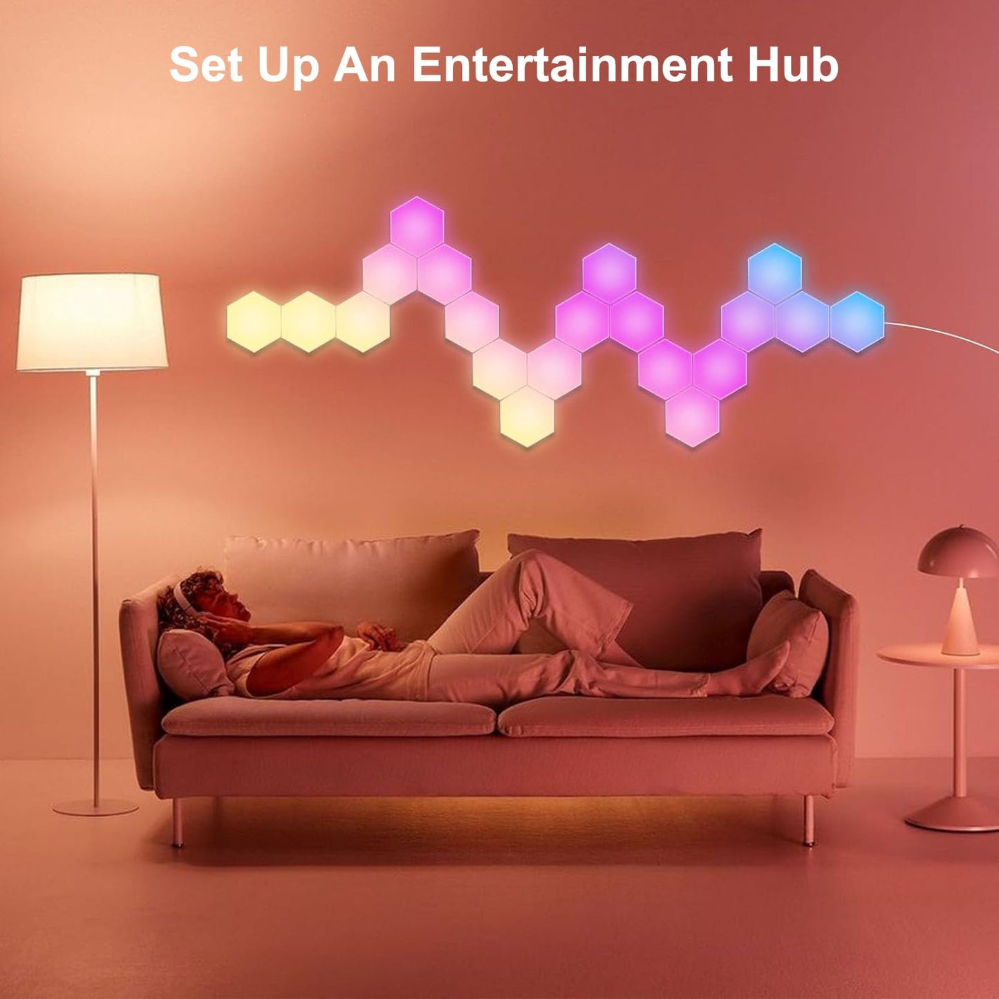 Large Hexagon LED Lights for Bedroom, Smart Home Gaming LED Wall Lights RGB-IC Gaming Room Decor Work with Alexa Google Assistant, Voice/App Control, Music Sync, DIY Modular Light Panels, 10 Pack