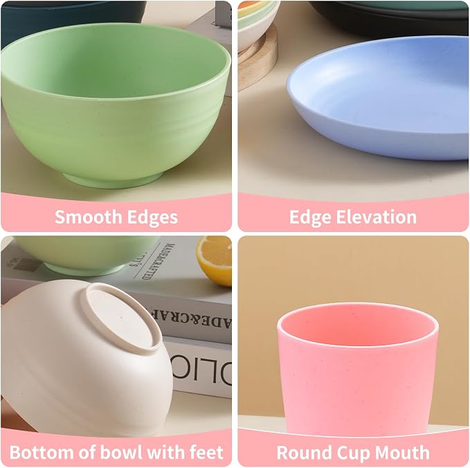 Wheat Straw Dinnerware Sets for 4,Unbreakable Tableware Set Wheat Straw Plates Bowls Cup Sets Kitchen Dishes 16pcs College Dorm Room Essentials Cutlery Set Microwave Dishwasher Safe Camping Picnic