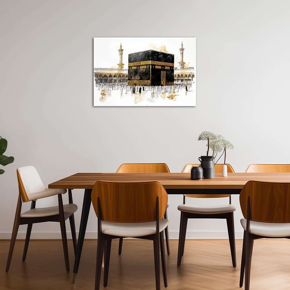 TIEHAOMAI Islamic Canvas Wall Art Muslim Pilgrims Poster Islamic Mural Canvas Prints Mecca Mosque Paintings for Living Room Decor（Mosque-1,12x18inch (30x45cm)