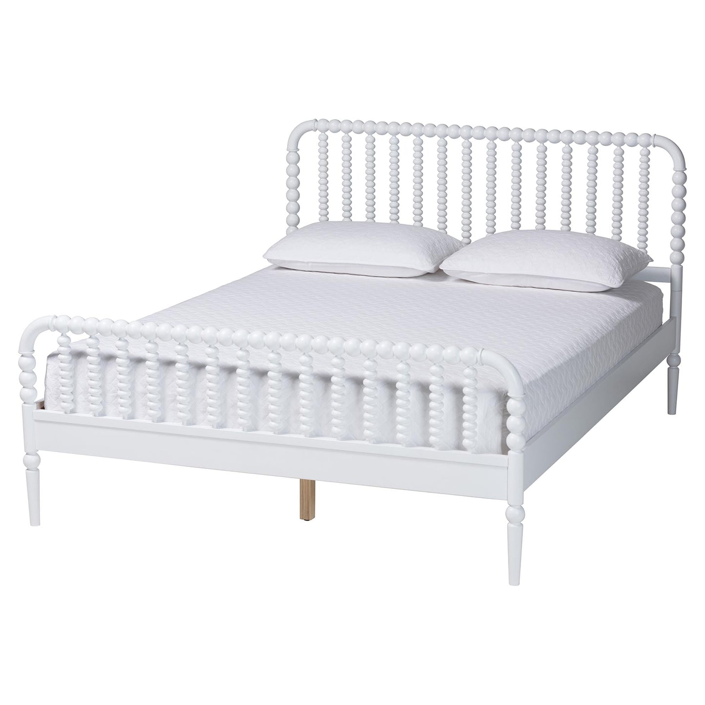 Baxton Studio Lucera Bobbin Wood Platform Bed, Queen, White