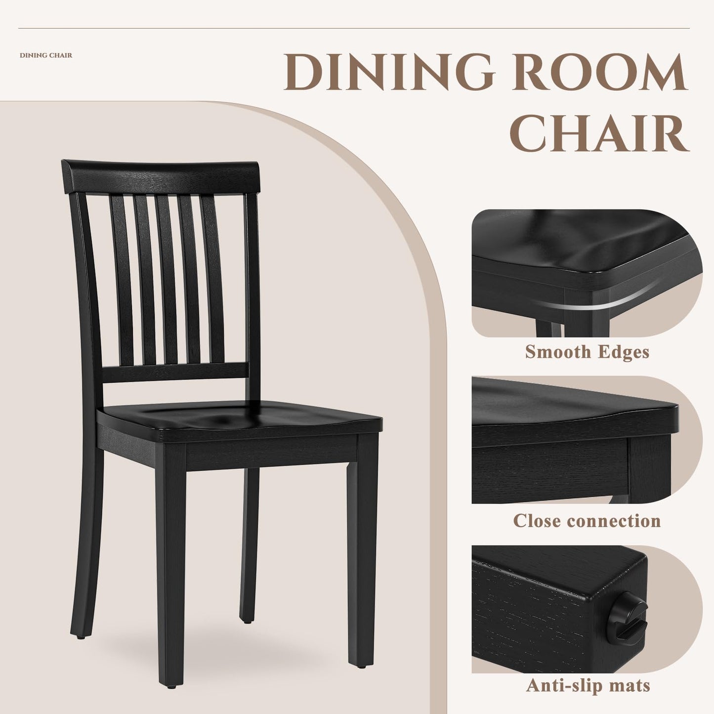 COLAMY Wooden Dining Chairs Set of 6, Solid Rubberwood Kitchen & Dining Room Chairs, High Spindle Back Windsor Style, Modern Dining Table Chairs, Non-Slip Foot Pads, Minimalist Home Furniture,Black