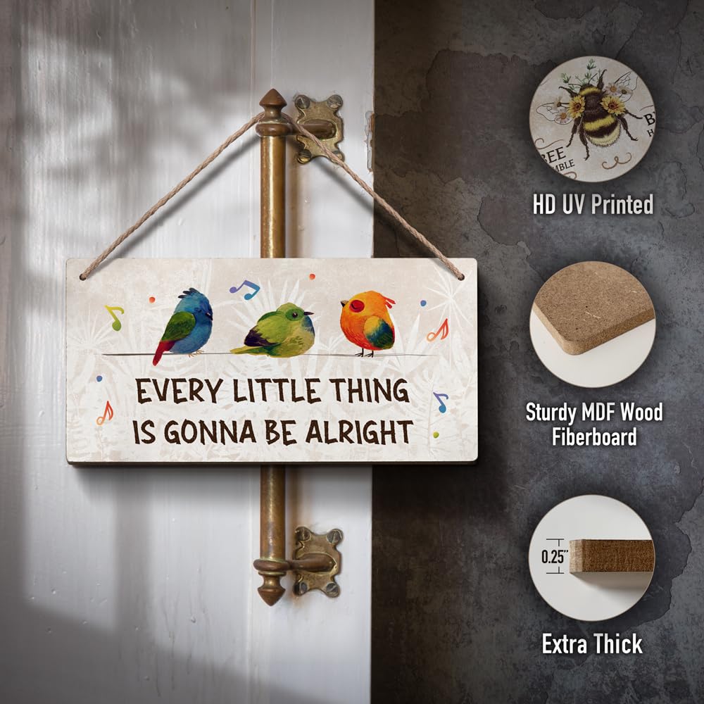 YZEXEZY Every Little Thing Is Gonna Be Alright Sign 6"x12" Home Office Wall Decor Cute Birds With Uplifting Messages-Inspirational Gifts for Women Friends