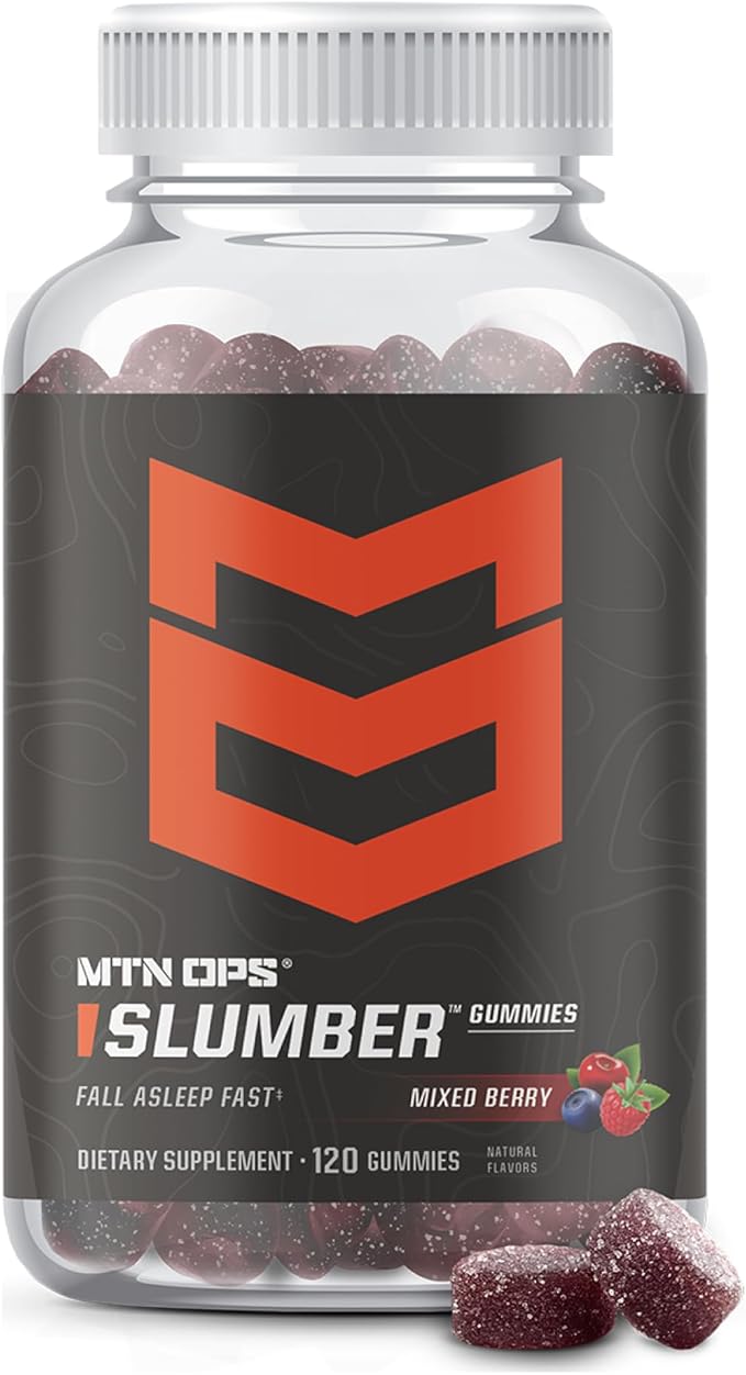MTN OPS Slumber Sleep Gummies ??60 Servings, Tart Cherry 1000mg, Melatonin 2.5mg, Chamomile, Natural Flavors, Made in USA, Mixed Berry, Nighttime Sleep Aid