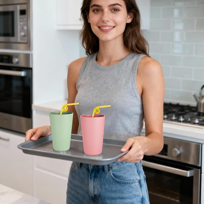 Premium Wheat Straw Cups 20 oz Set of 8 Alternative to Plastic Cups Reusable Unbreakable Drinking Cup Dishwasher Safe Water Glasses Tumblers, INS