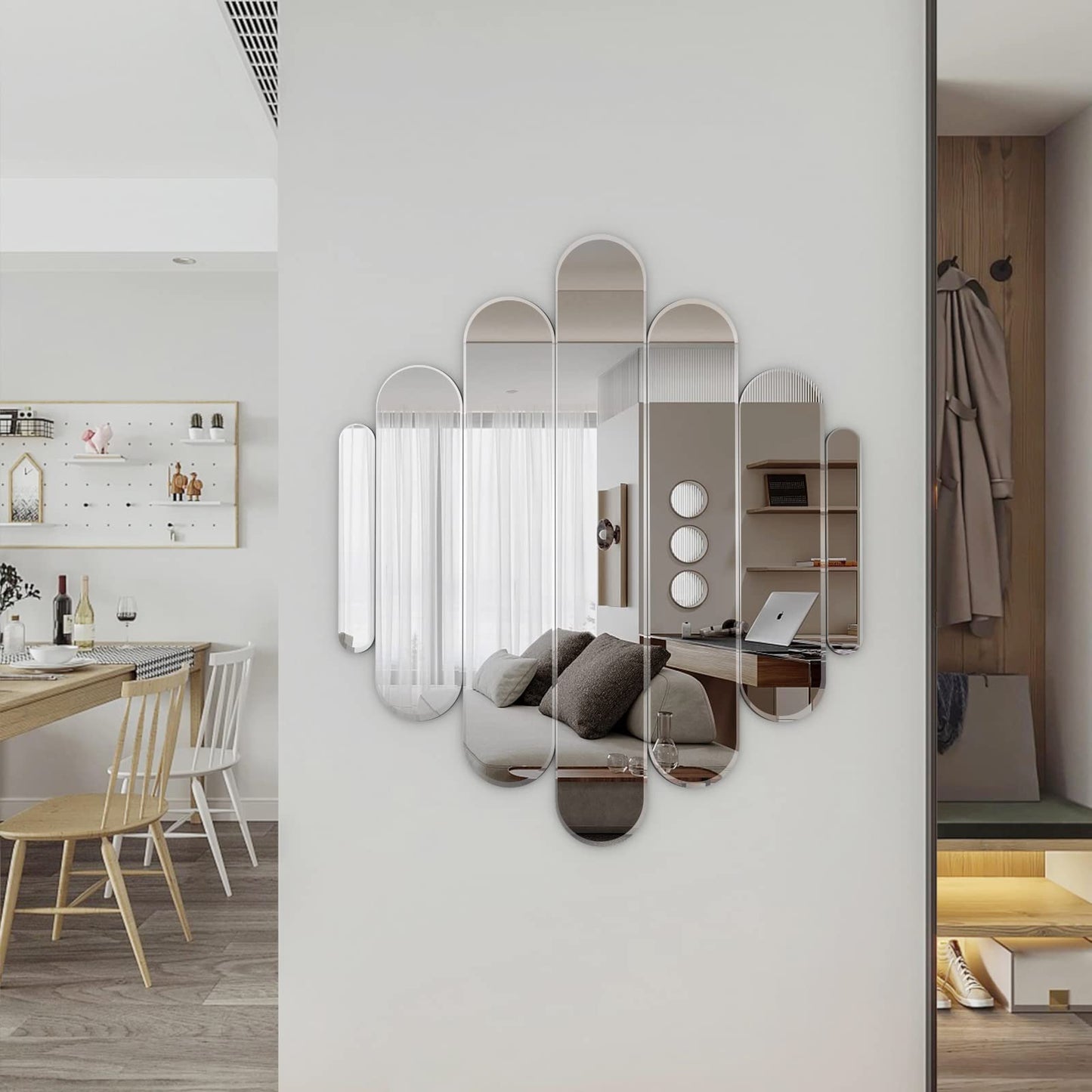 osemy 32" x 28" Elegant Frameless Cluster Arched Wall Mirror Aesthetic Modern Decorative Real Glass Wall-Mounted Mirrors for Living Room Bedroom Entryways Home Decor