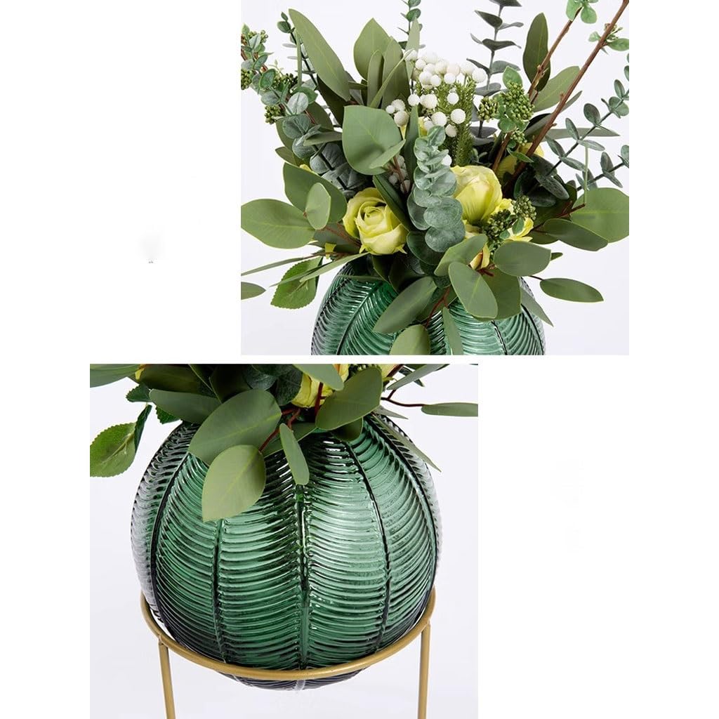 Artificial Plant Nordic Light Luxury Simulation Flower Art Decoration Living Room Table Negotiating Table Glass Bottle Fake Flower Decoration Artificial Tree Indoor(A)