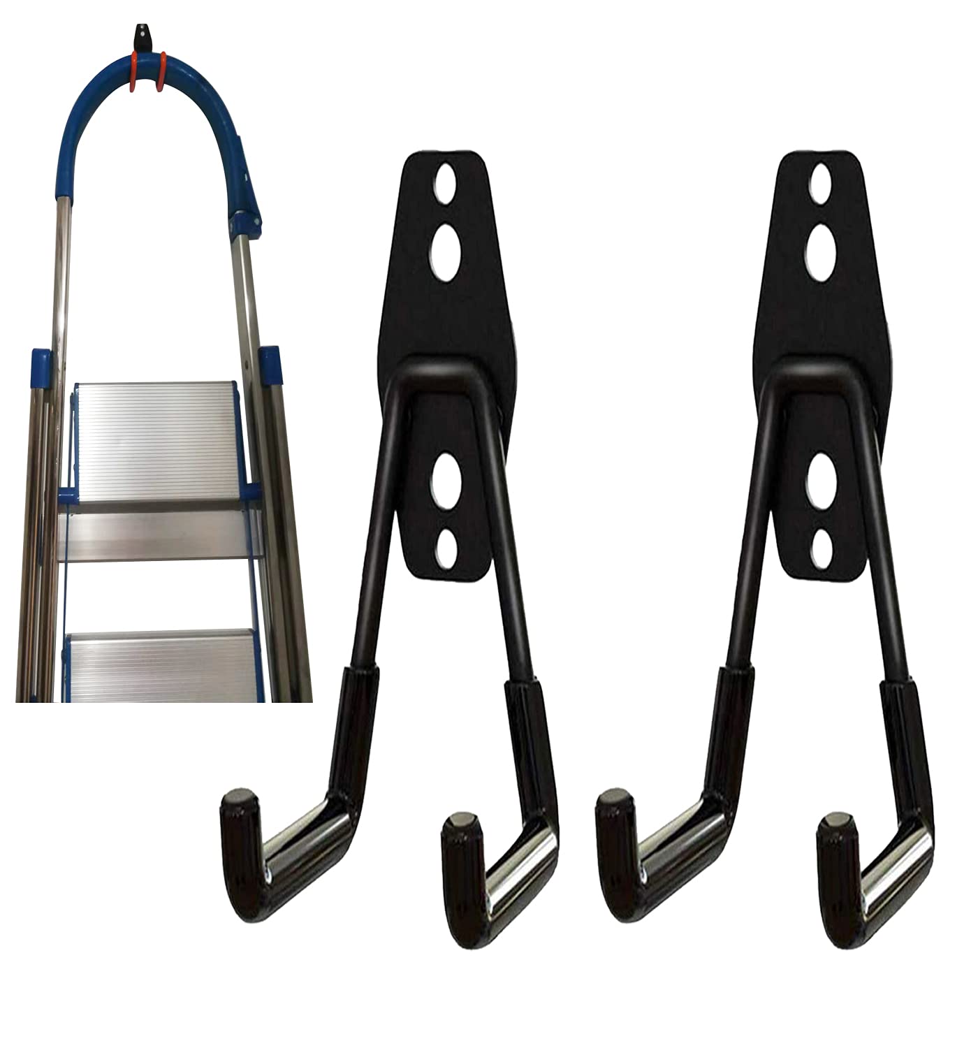 2Pcs Folding Step Stool Wall Mount Hooks, Telescoping Wall Mount Ladder Hooks,Household Engineering Ladder Hanger, Telescoping Ladder Hanger, for Garage & Shed Display & Storage Ladder Tool (U-Type)