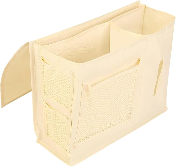 Dependable Industries inc. Essentials 7-Pocket Bedside Caddy Organizer – Multi-Pocket Bed Storage for Remotes, Phone, Glasses, Tissues, and Magazines – Durable, Waterproof, and Easy-to-Install