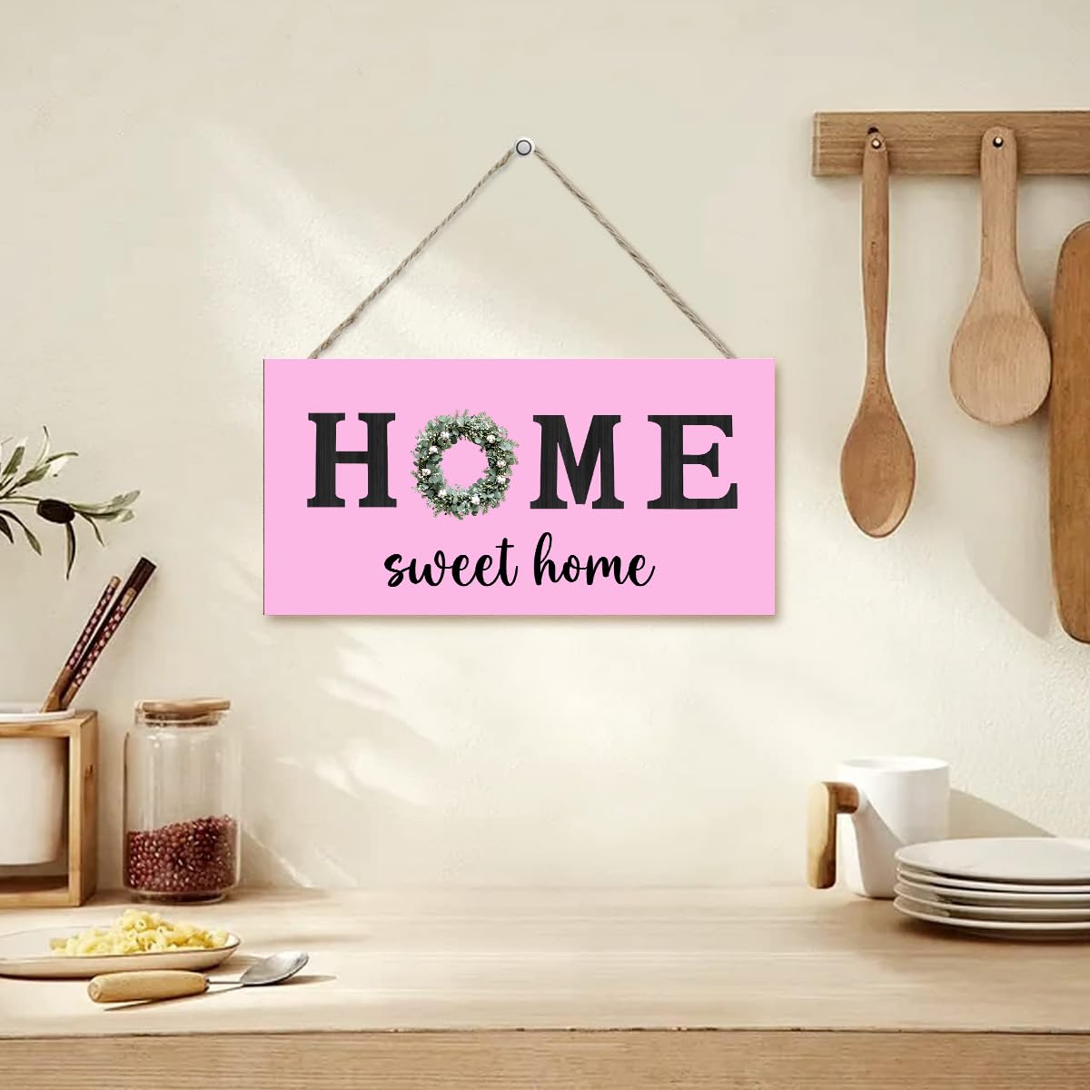 Sweet Home Wooden Hanging Sign, Rustic Farmhouse living Room Decor,Office Home kitchen Wall Art Decor Signs, For Living Room Bedroom Office 12 × 6 Inch