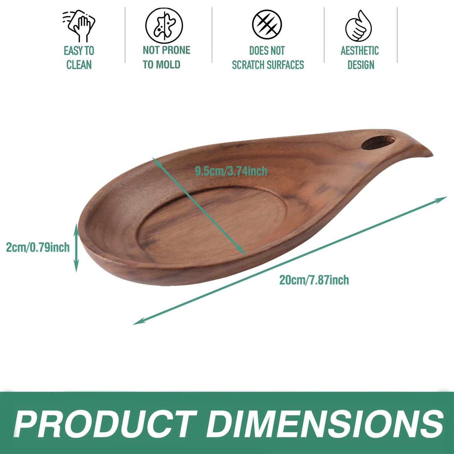 Wooden Spoon Rest for Kitchen, Spoon Holder for Stove Top or Countertop, Perfect Holder for Spatula, Spoons or Tongs(Walnut,Wood)