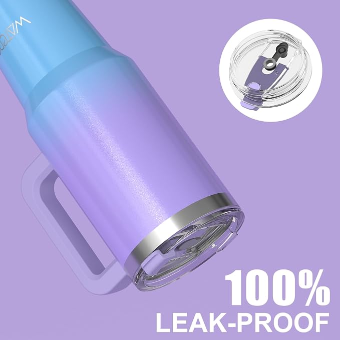 30 oz Shiny Tumbler with Handle and Straw,Stainless Steel Tumbler with Lid and Straw,Insulated Travel Mug(Cold for 34 Hours),Water Bottle for Iced Tea,Coffee (Purple)