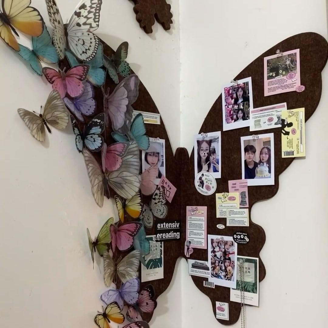 OULIGET Butterfly Cork Boards,3D Foldable Butterfly Wall Collage Kit,Wall Mount Bulletin Display Pin Board for Notes Photos and DIY Wall Decor,With Pushpins