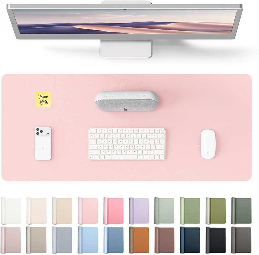 YSAGi Leather Desk Protector, Office Mat, Large Mouse Mat, Non-Slip PU Leather Blotter, Laptop Pad, Waterproof Writing Pad for Office and Home (Light Pink, 23.6" x 13.8")