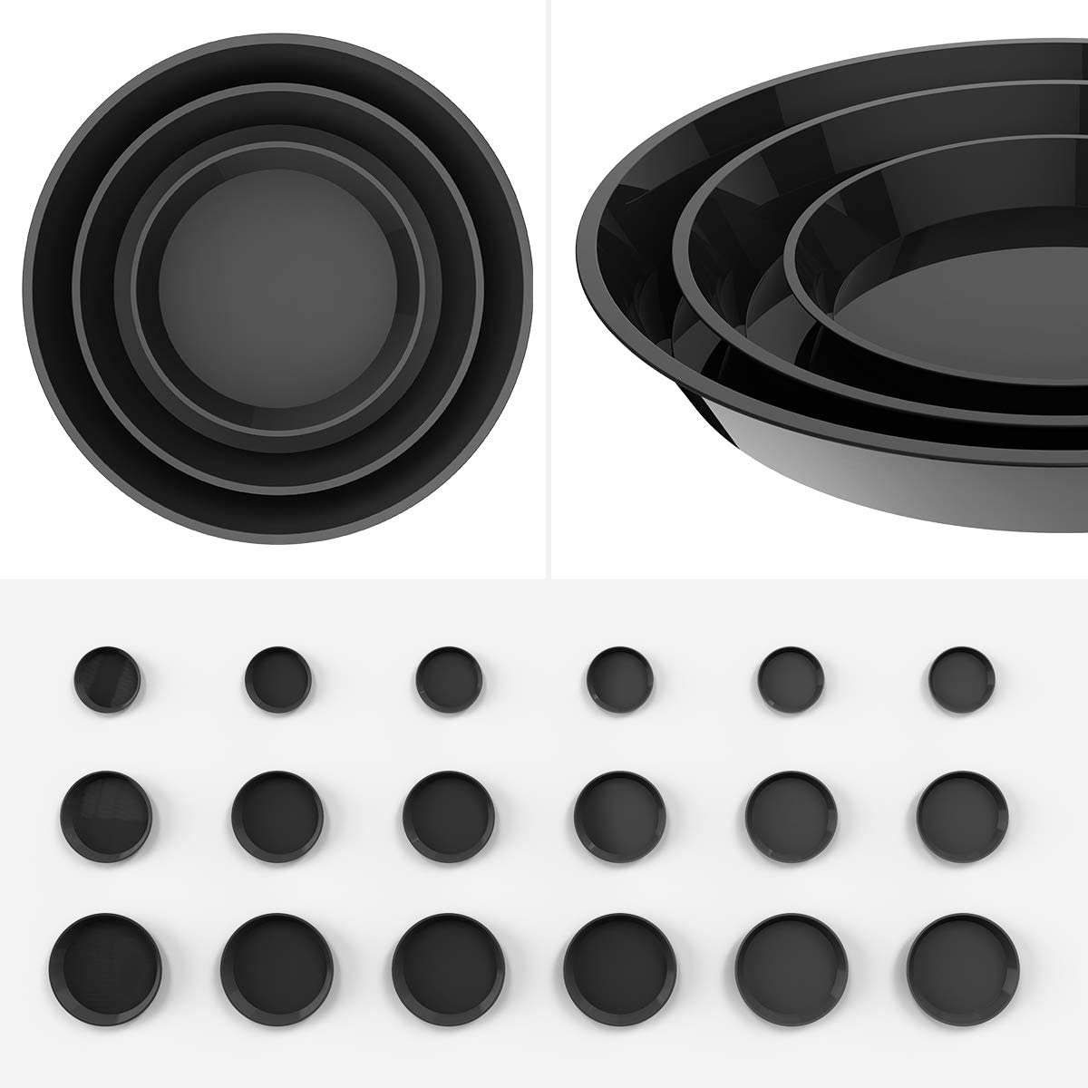 UPMCT 6 Pack Plant Saucer, 4 6 8 10 12 Inch Heavy Duty Plastic Flower Pot Water Catcher Tray Round drip Pallets for Indoors and Outdoor Planter Container Accessories (8 Inch, Black)