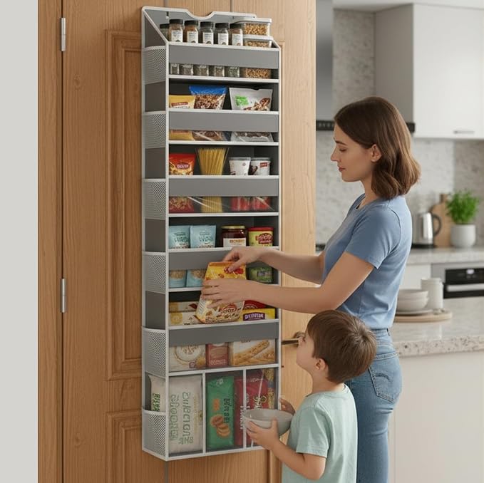 Over The Door Organizer, Hanging 6-Shelf Storage Organizer with 50lb Heavy Duty Perfect for Bathroom Closet Nursery Bedroom (Grey,1 Pack)